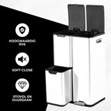 Bayt Prullenbak 60 liter - 3 compartimenten - Wit