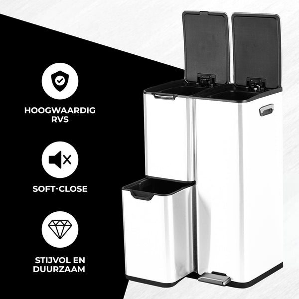 Bayt Prullenbak 60 liter - 3 compartimenten - Wit