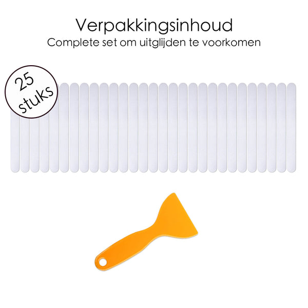 Anti Slip Strip Strips - 25 stuks - Transparant - 20 cm x 2 cm - Inclusief Schraper