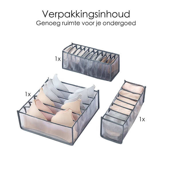 Ondergoed Verdeler - Organizer - 3 Stuks - Grijs - Transparant