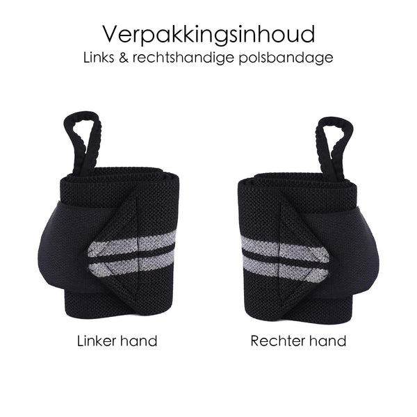 Fitness - Crossfit Polsband - Polsbandage Wrist Support Wraps - Pols Bandage Band - Set Van 2 Stuks - Zwart-Grijs