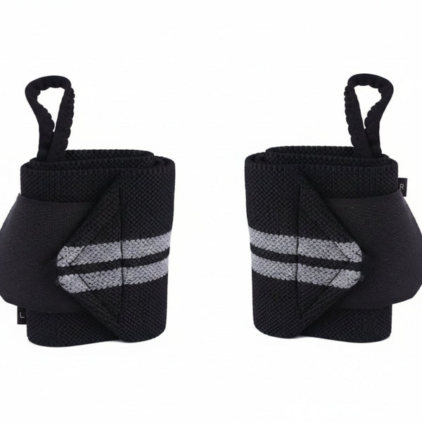 Fitness - Crossfit Polsband - Polsbandage Wrist Support Wraps - Pols Bandage Band - Set Van 2 Stuks - Zwart-Grijs