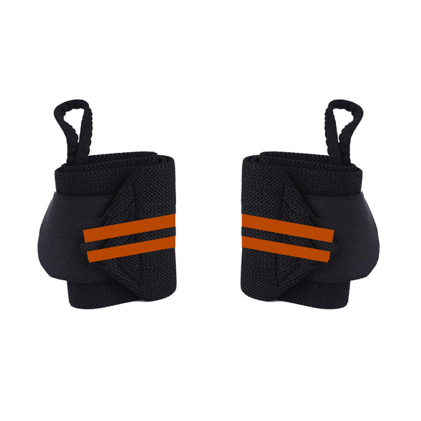 Fitness - Crossfit Polsband - 2 stuks - Oranje - Zwart - Polsbandage Wrist Support Wraps - Pols Bandage Band - Bodybuilding Support - Gewichthef Straps - Krachttraining Lifting Workout Straps