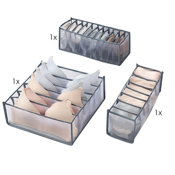 Ondergoed Verdeler - Organizer - 3 Stuks - Grijs - Transparant
