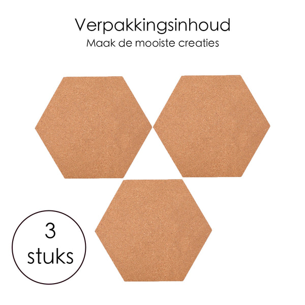 Kurk prikbord Zeshoek - Zelfklevend - 3 stuks - 20 x 17 x 0,7 cm