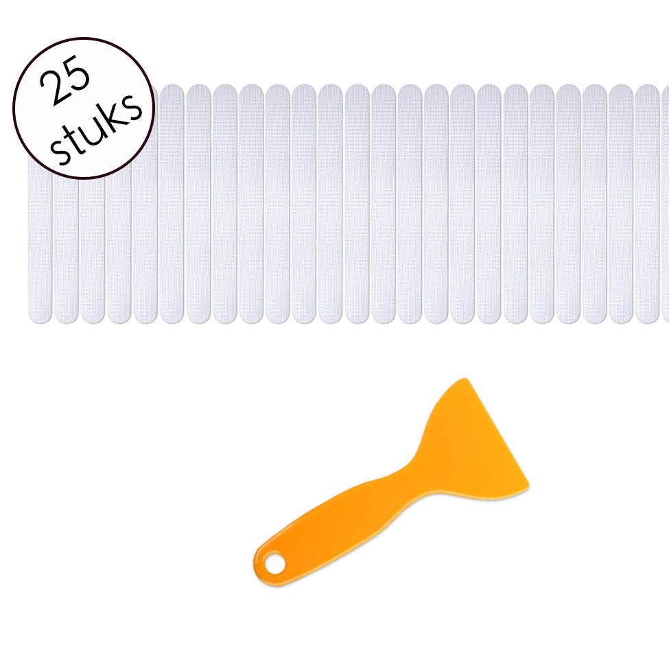 Anti Slip Strip Strips - 25 stuks - Transparant - 20 cm x 2 cm - Inclusief Schraper