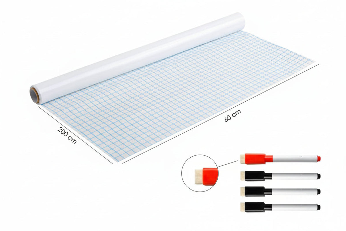 Whiteboard Folie XL Zelfklevend met 4 Stiften met Wisser - 60 x 200 cm