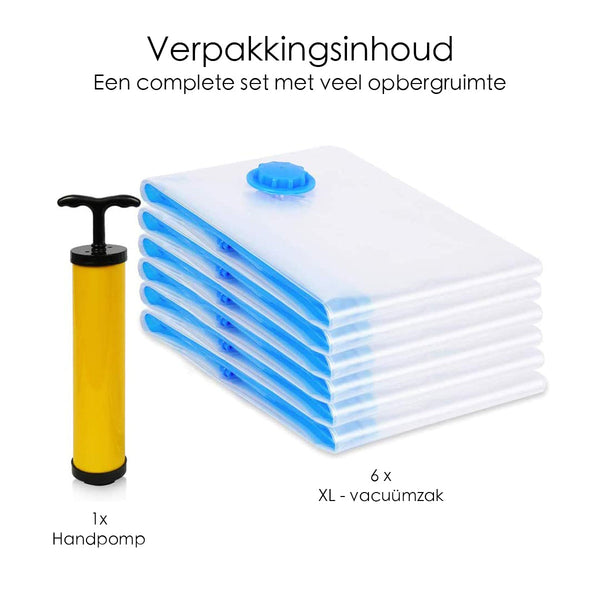 Vacuüm opbergzakken - 6 stuks - Inclusief Handpomp - 80CM x 100CM x 2CM