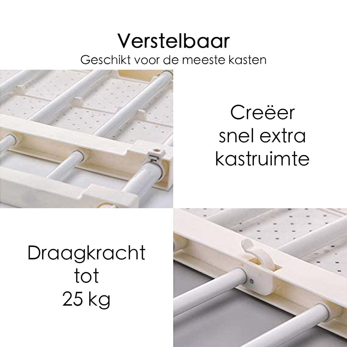 Kastplank - Verstelbaar - Draagt tot 25 kg - 53/90x30 cm - Wit
