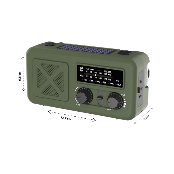 Noodradio - Groen - Solar, Hand Crank & Powerbank – AM/FM/WB - Emergency Radio