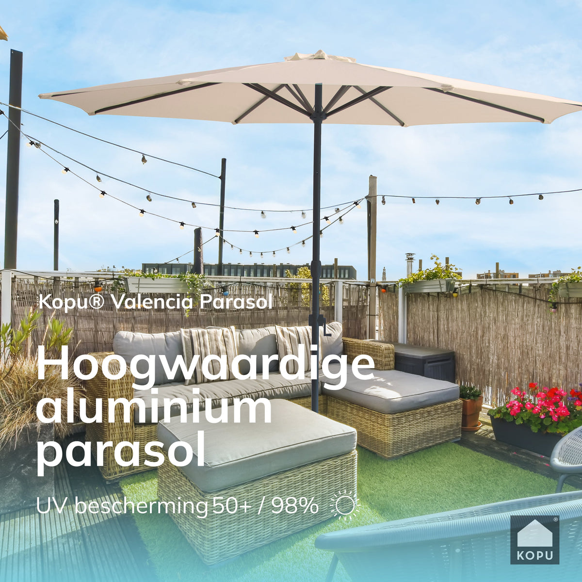 Kopu® Valencia Parasol Rond 300 cm met Beschermhoes - Creme