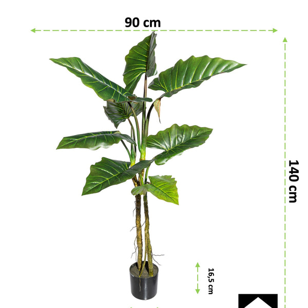 Kopu® Kunstplant Colocasia 140 cm - 8 bladeren - in zwarte pot