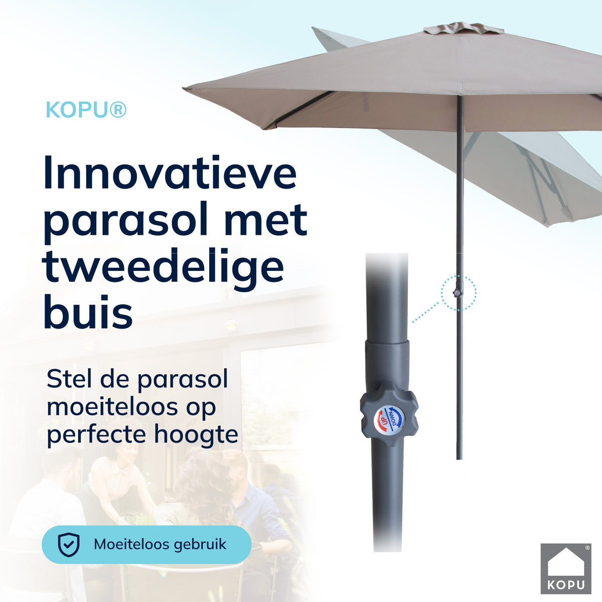Kopu® Leon Parasol Rechthoek 150x250cm met Hoes - Hoogteverstelbaar - Taupe