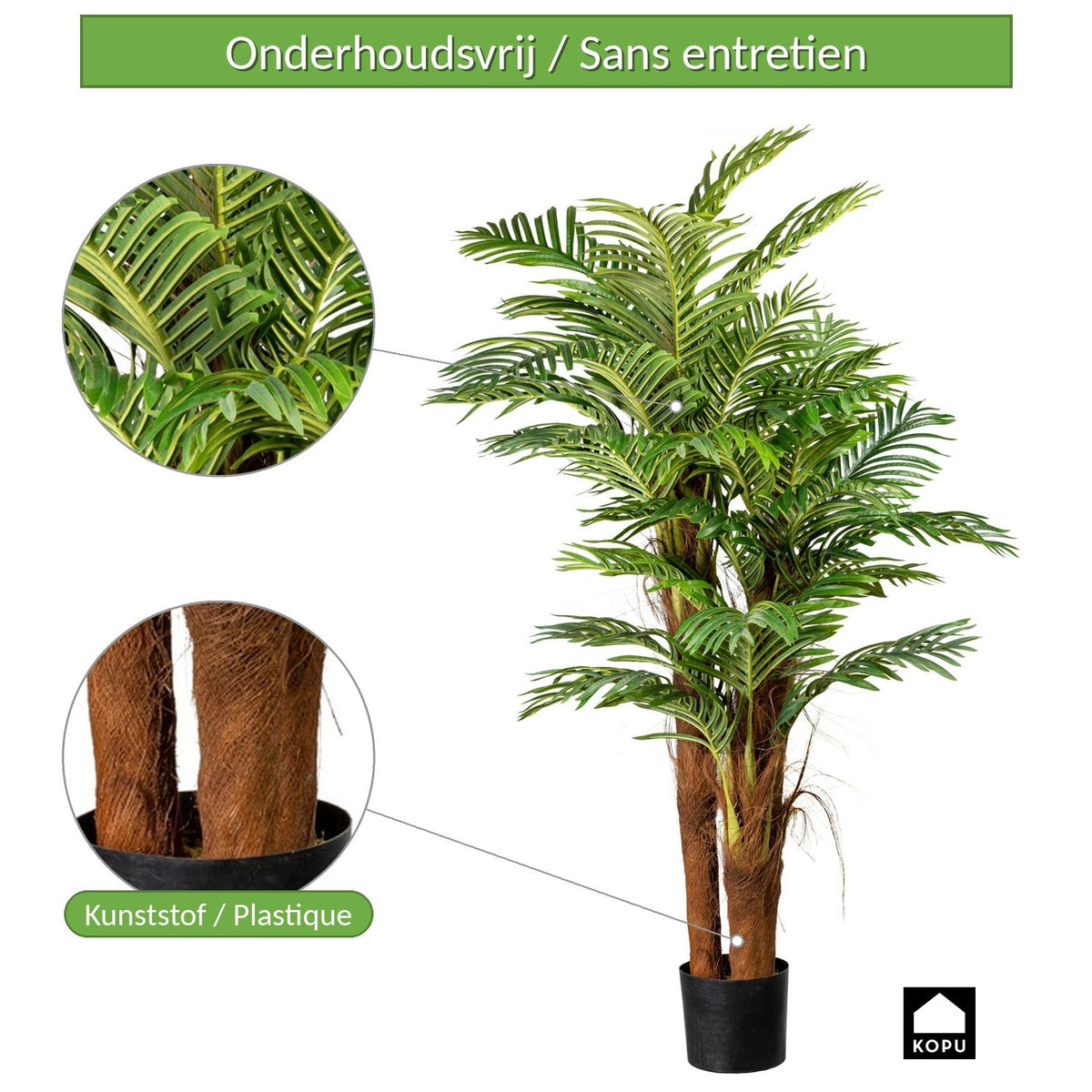 Kopu® Kunstplant Arecapalm 160 cm 3 Stammen - zwarte pot - Nepplant