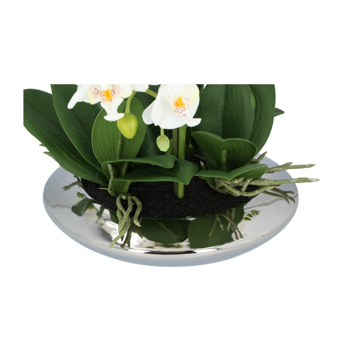 Kopu Kunstplant Orchidee 4 takken 41cm in Zilveren Schaal  - Wit