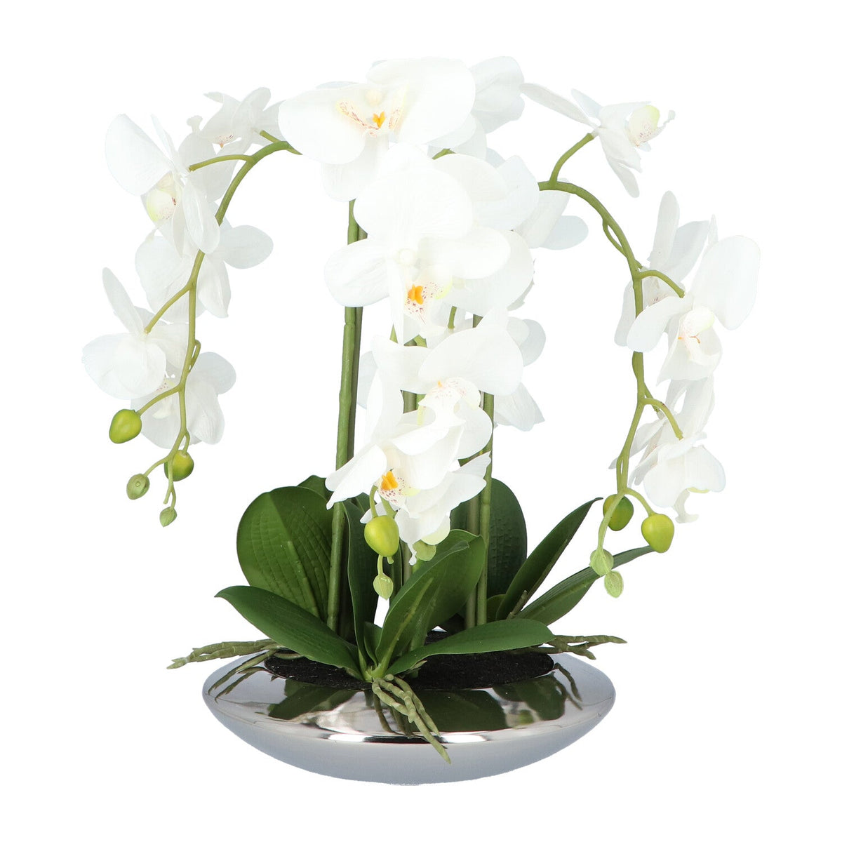 Kopu Kunstplant Orchidee 4 takken 41cm in Zilveren Schaal  - Wit