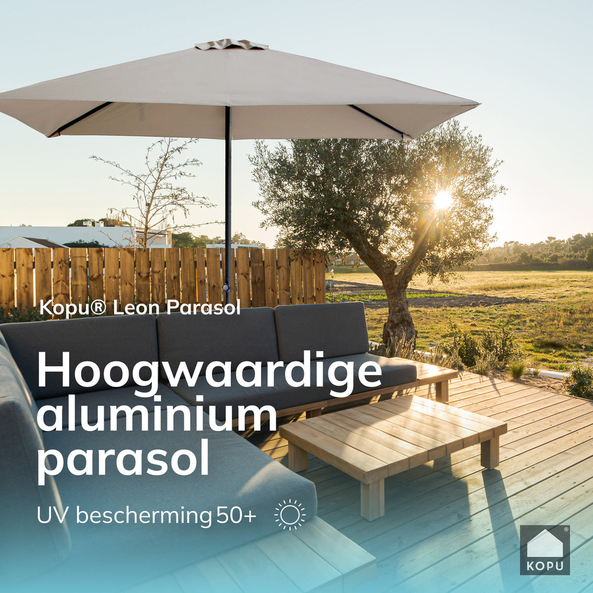 Kopu® Leon Parasol Rechthoek 150x250 cm - met Hoes en Voet - Taupe