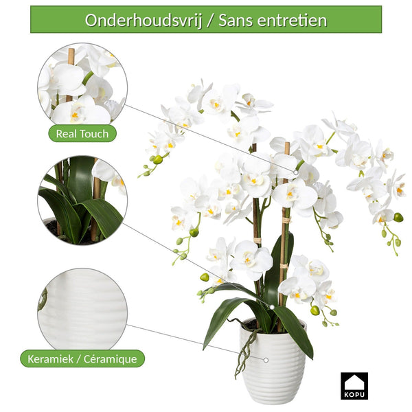 Kopu® Kunstbloem Orchidee 67 cm Wit In Bloempot Rond - Phalaenopsis