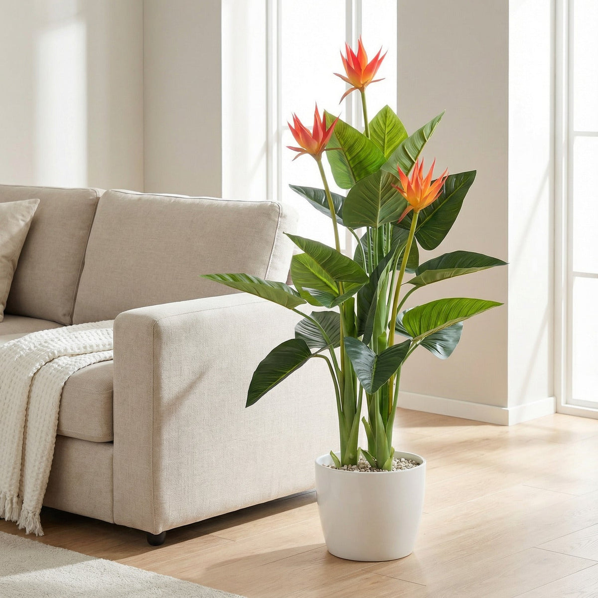 Kopu® Kunstplant Guzmania 105 cm met 3 oranje bloemen - Nepplant