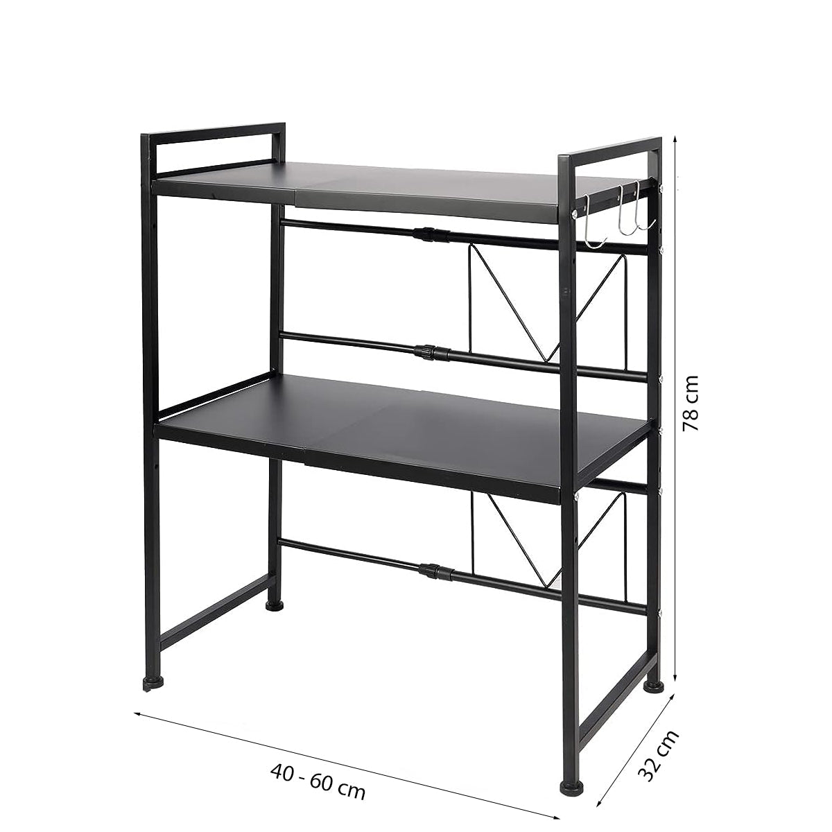 Magnetronrek Verstelbaar - Zwart - Verstelbaar van 40 tot 60 cm Breed - Magnetronkast - Magnetronhouder - Magnestronstandaard - Rek voor Magnetrons