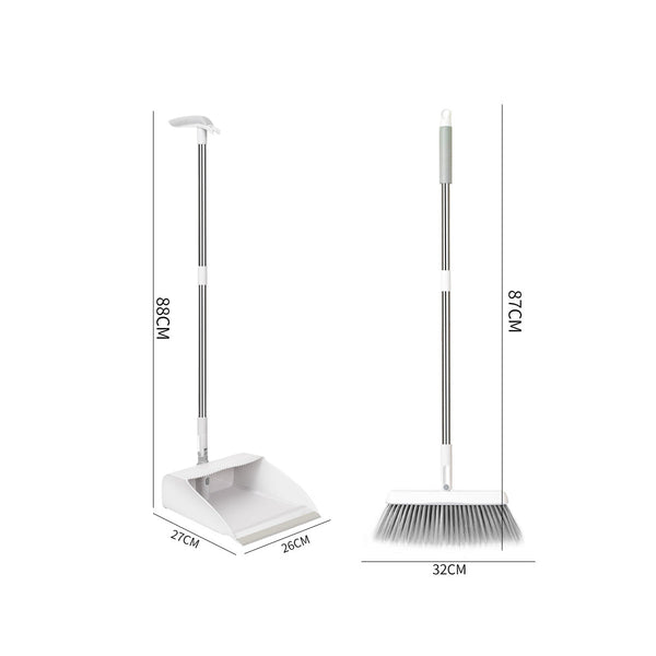 Stoffer en Blik met Lange Steel - 87 cm - Wit - Grijs - Stoffer en Blik op Steel - Stoffer Lang