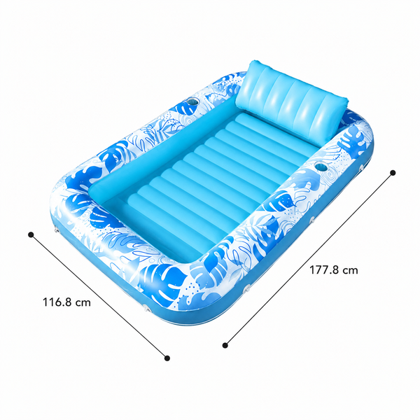 Opblaasbaar Tanning Bed – Opblaasbaar Ligbad voor Zonnen & Relaxen – Waterhangmat met Hoofdkussen en Bekerhouders – Drijvend Luchtbed Zwembad – 177,8 x 116,8 cm