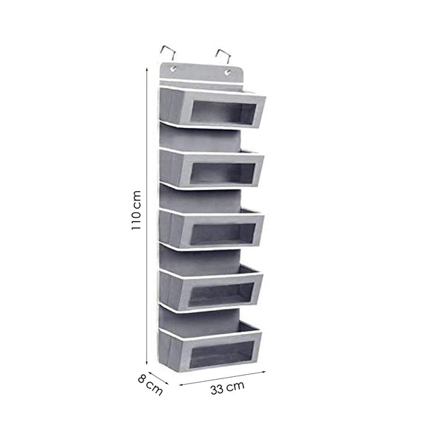 Opbergzak voor Deur - 5 Ruime Opbergvakken - 120 cm x 33 cm - Grijs - Deur organizer