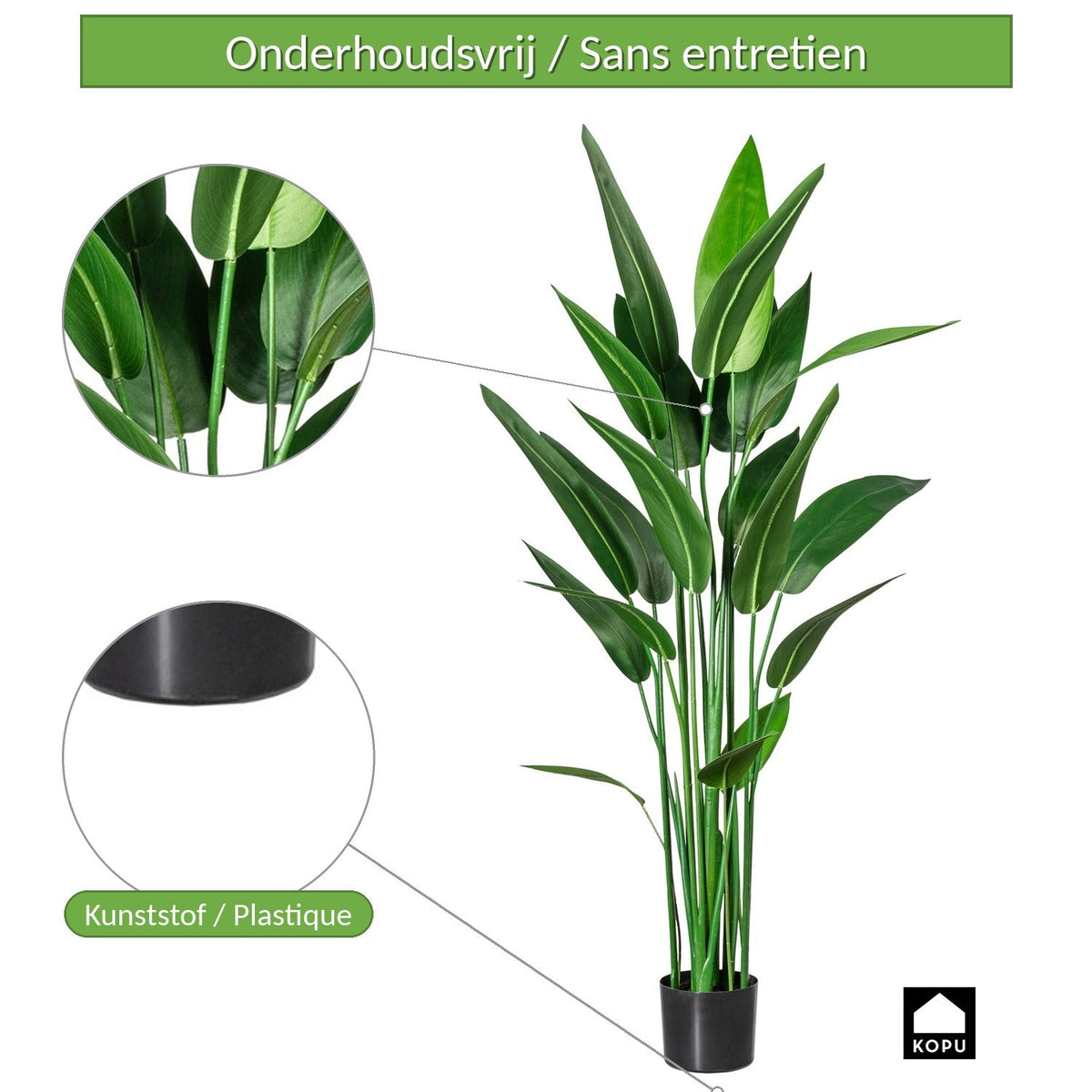 Kopu® Kunstplant Canna 140 cm 20 bladeren - in zwarte pot - Bloemriet