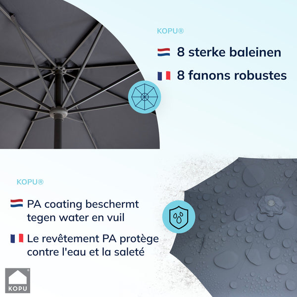 Kopu® Set Madrid 350 cm Grote Parasol Rond met Beschermhoes en Parasolvoet - Grijs