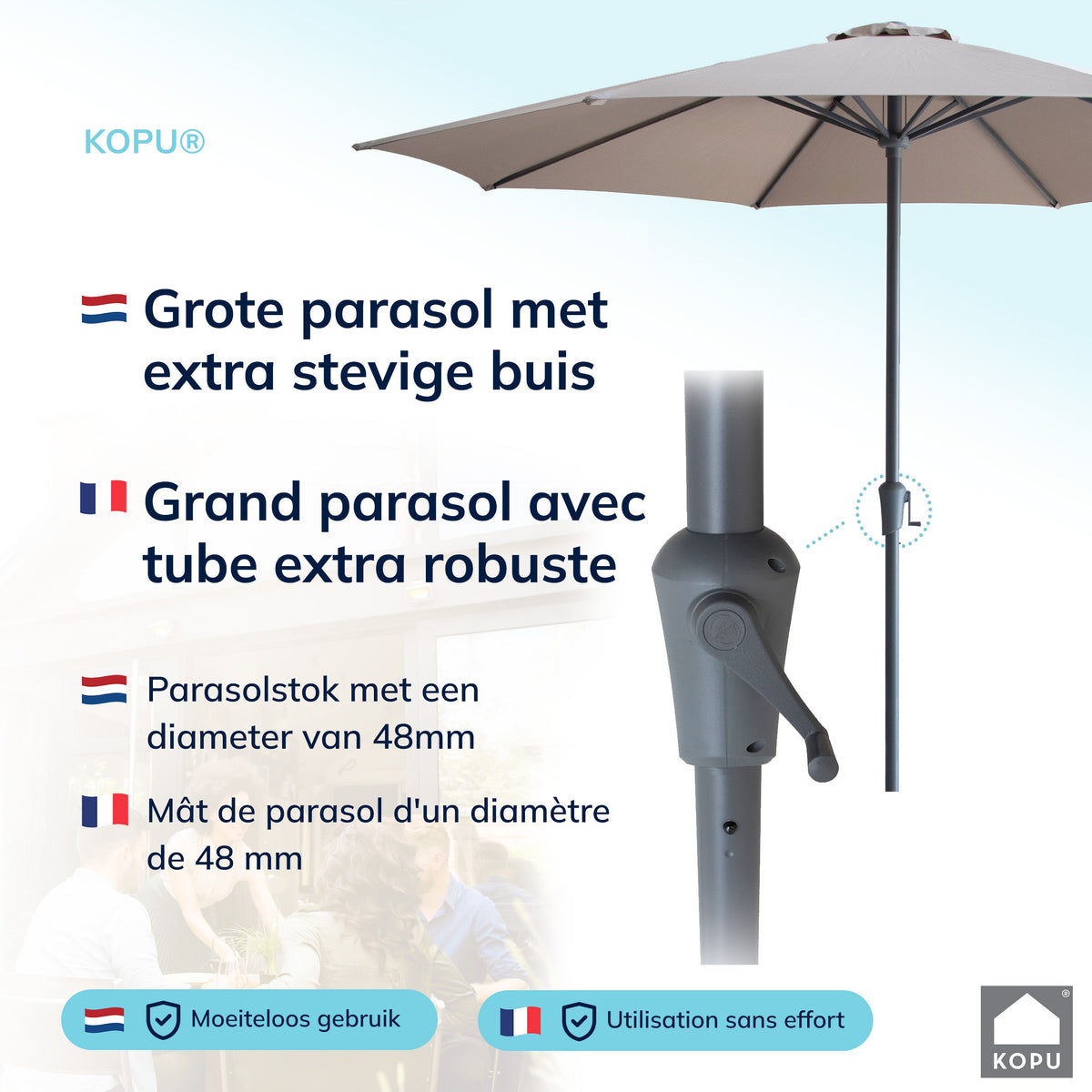 Kopu® Set Madrid 350 cm Grote Parasol Rond met Beschermhoes en Parasolvoet - Taupe