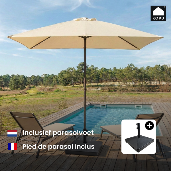 Kopu® Leon Parasol Rechthoek 150x250 cm - met Hoes en Voet - Creme