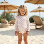 Badpak Lange Mouw Beige en Wit Geblokt met Ruches Meisjes