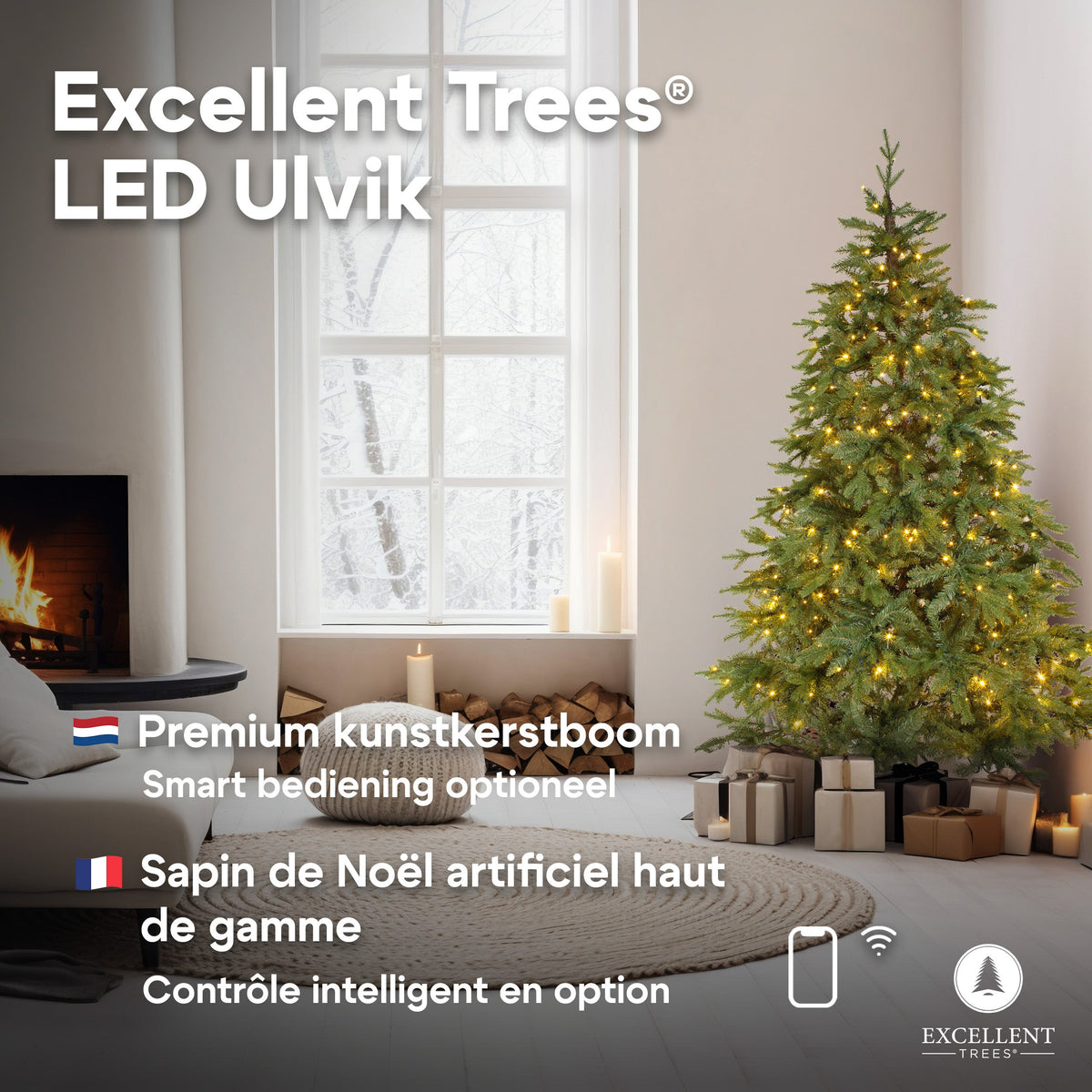 Excellent Trees® LED Ulvik 150 cm - Premium Kerstboom met 250 LED lampjes - ⌀80cm - 150cm