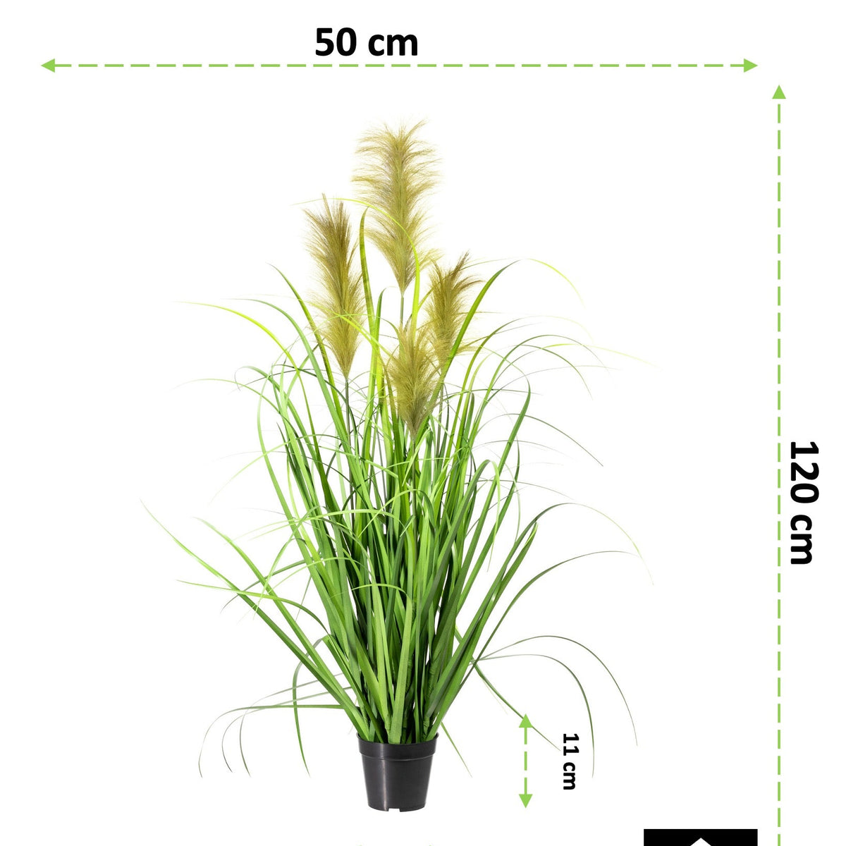 Kopu® Kunstplant Chinees Riet 120 cm - 4 pluimen - in zwarte pot