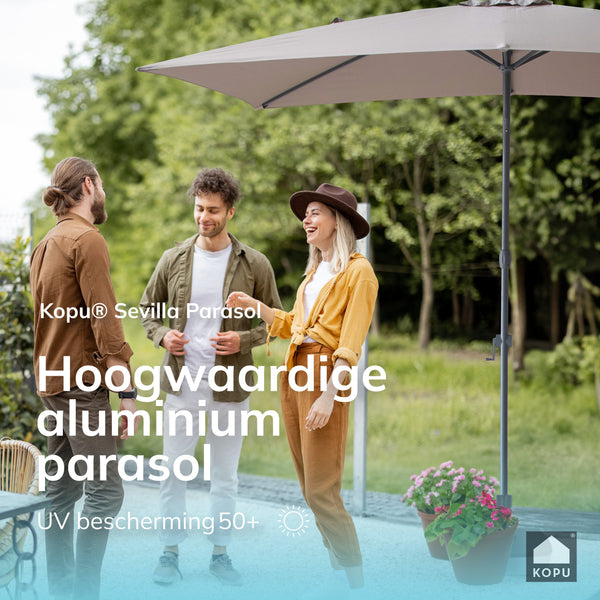 Kopu® Sevilla Parasol Rechthoek 200x300 cm met Hoes en voet - Balkonparasol Taupe