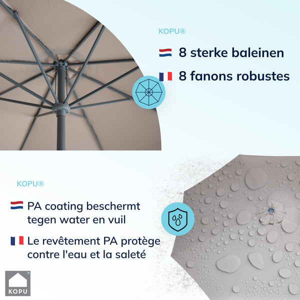 Kopu® Set Madrid 350 cm Grote Parasol Rond met Beschermhoes en Parasolvoet - Taupe