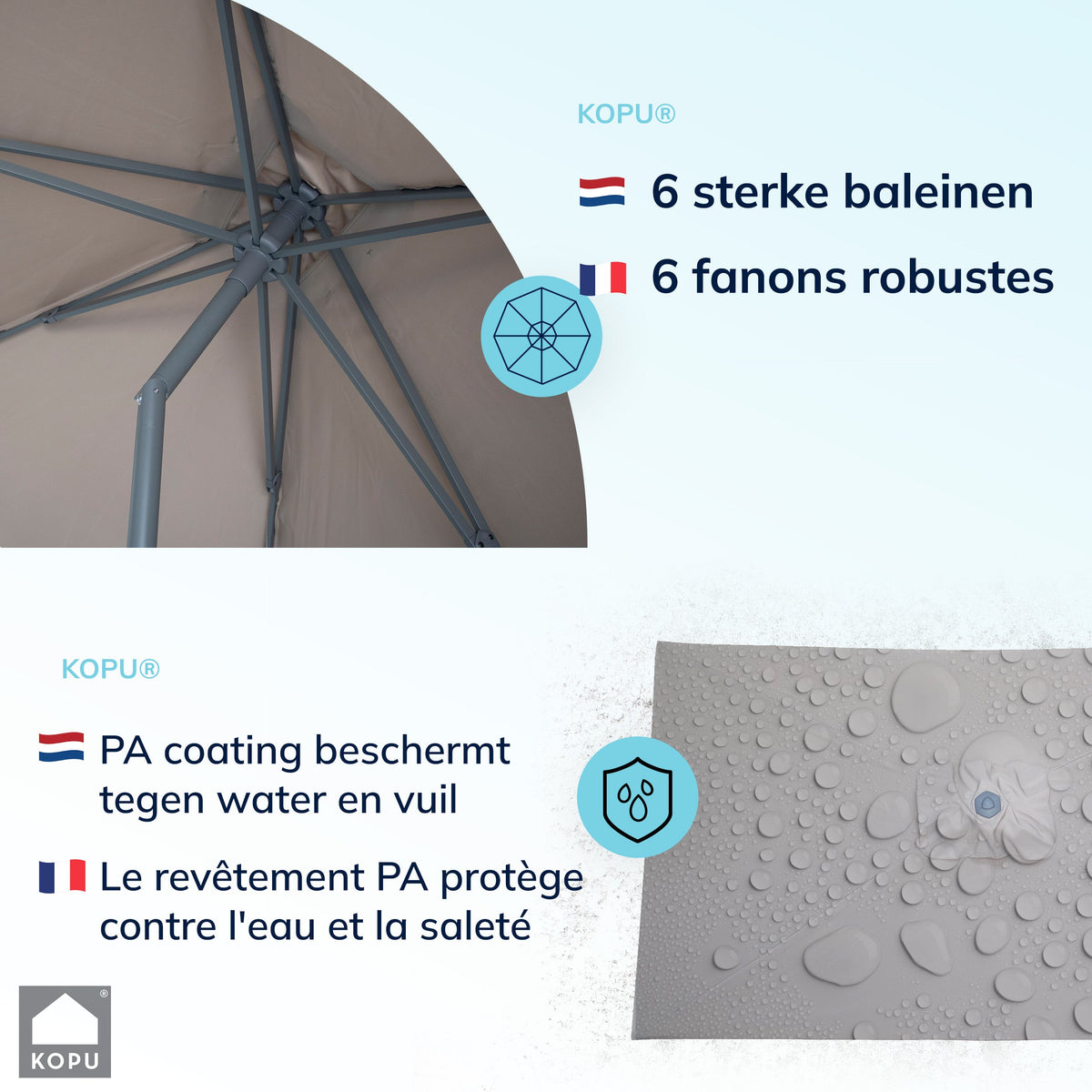 Kopu® Leon Parasol Rechthoek 150x250cm met Hoes - Hoogteverstelbaar - Taupe