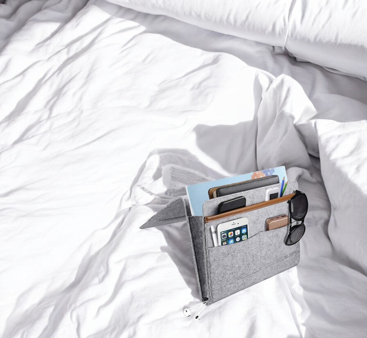 Bedside Pocket - Licht Grijs - Vilten Opbergzak voor Bed of Bank - Bedorganizer