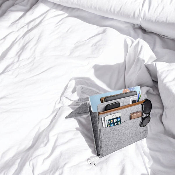 Bedside Pocket - Licht Grijs - Vilten Opbergzak voor Bed of Bank - Bedorganizer