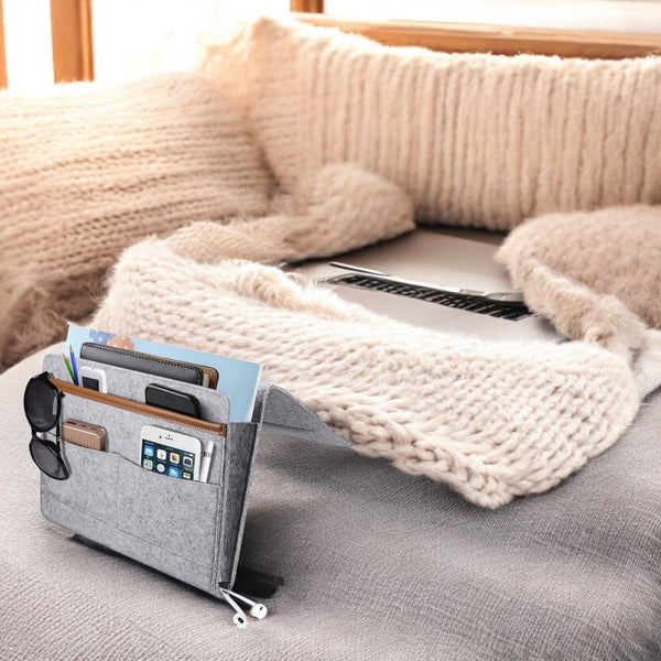 Bedside Pocket - Licht Grijs - Vilten Opbergzak voor Bed of Bank - Bedorganizer