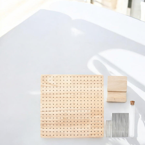 Haakbord - Hout - Complete set met 5 Naalden en 20 Pinnen - Blokkeerbord