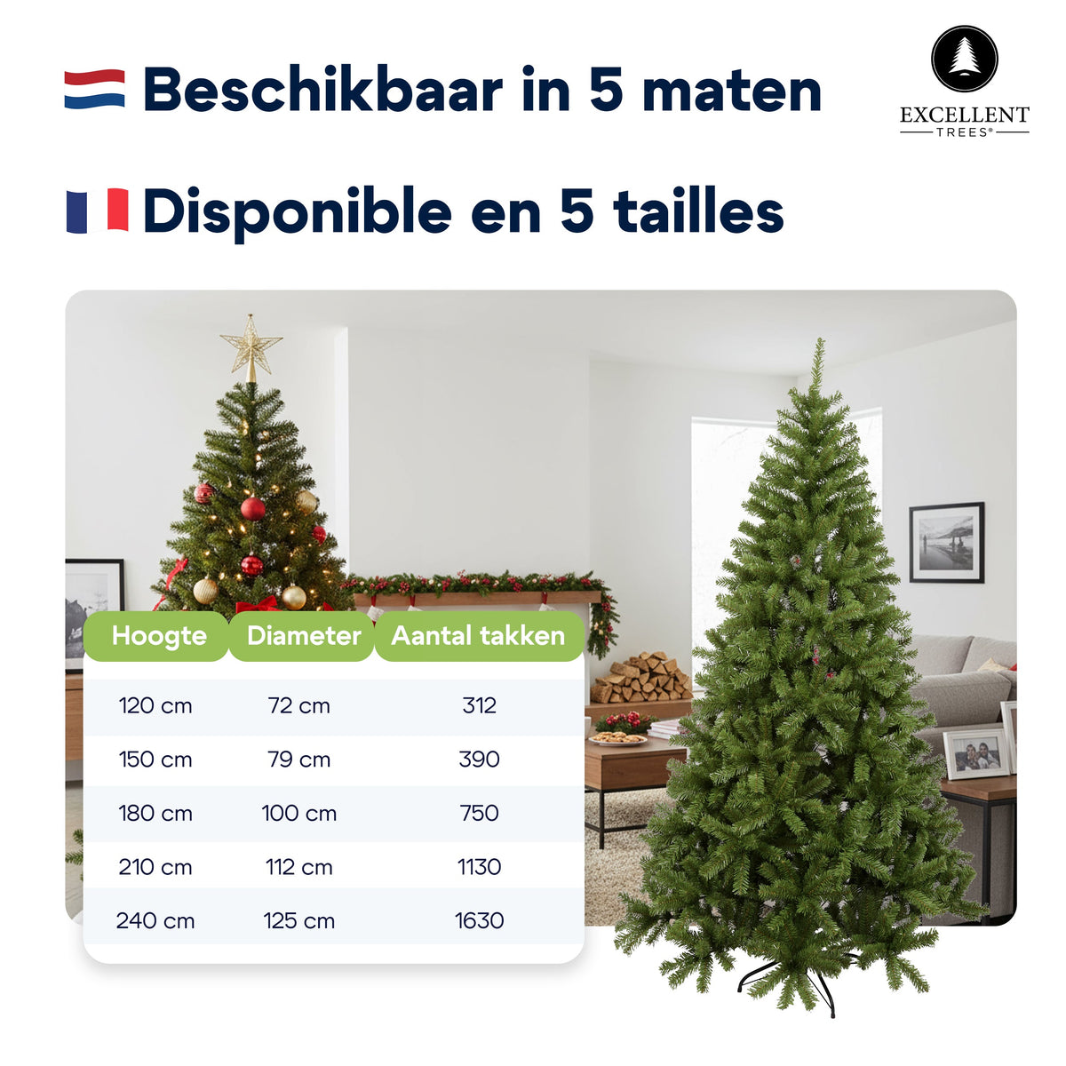 Excellent Trees® Oppdal 210 cm Slanke Kunstkerstboom - ⌀112cm - 210cm