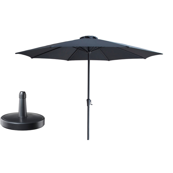 Kopu® Set Madrid 350 cm Grote Parasol Rond met Beschermhoes en Parasolvoet - Grijs