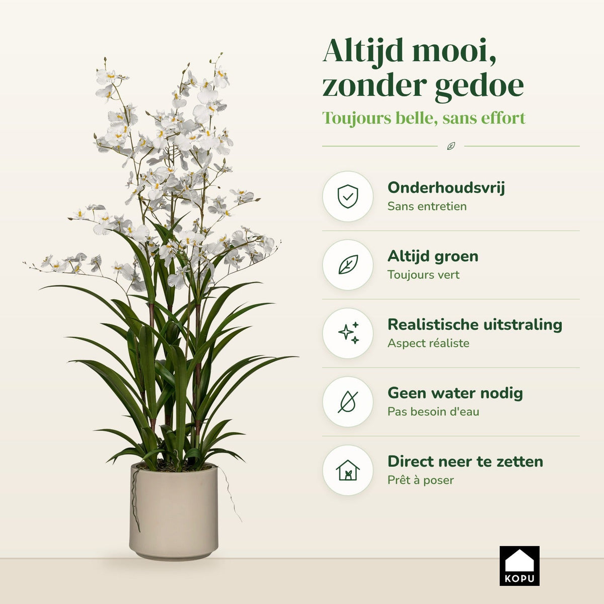 Kopu® Kunstbloem Orchidee Oncidium 98cm in pot - Wit