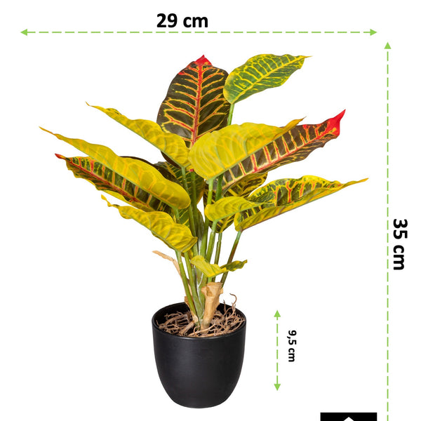 Kopu® 2 stuks Kunstplant Croton 35 cm - 14 bladeren - in zwarte pot