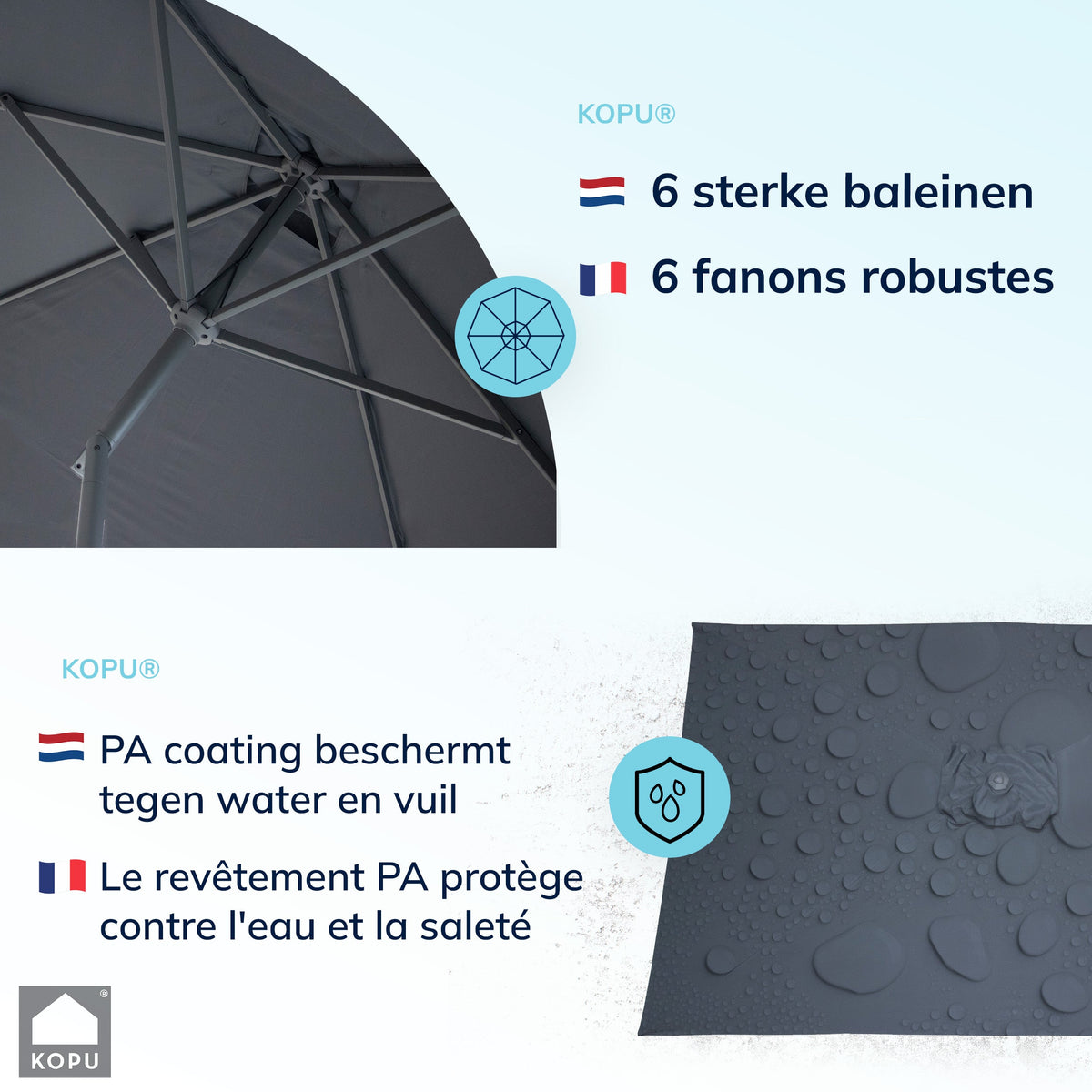 Kopu® Sevilla Parasol Rechthoek 200x300 cm met Hoes en Voet Grijs