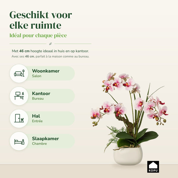 Kopu® Kunstbloem Orchidee 46 cm Lila Bloempot Vierkant - Phalaenopsis