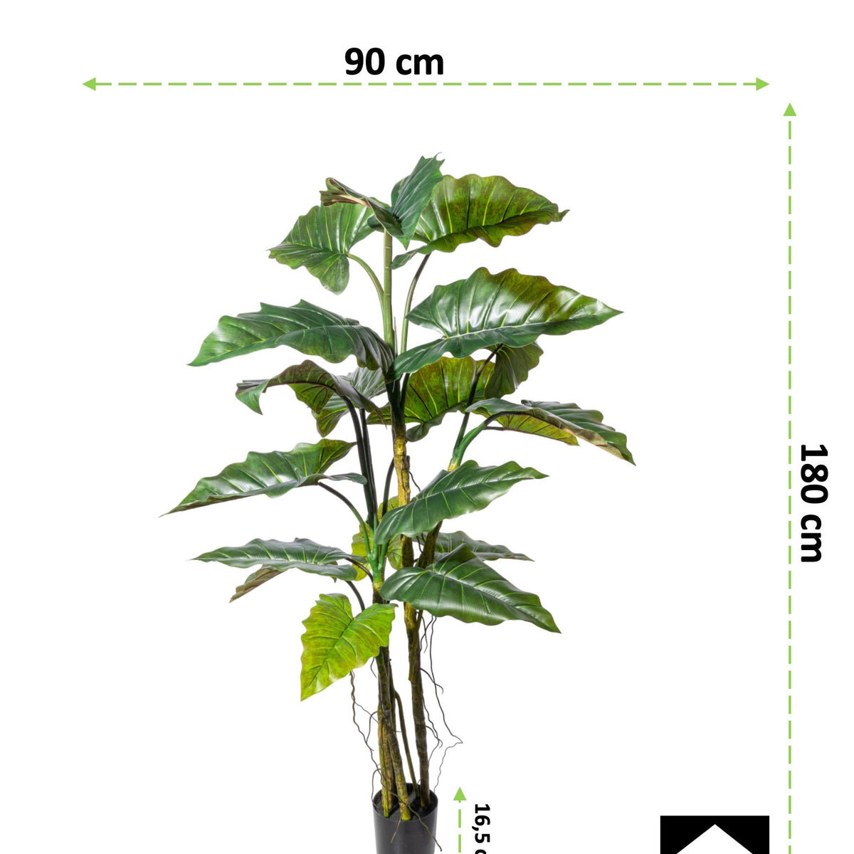 Kopu® Kunstplant Colocasia 180 cm - 19 bladeren - in zwarte pot