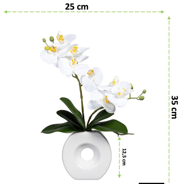 Kopu® Kunstbloem Witte Orchidee 35 cm in mooie witte Vaas - Phalenopsis