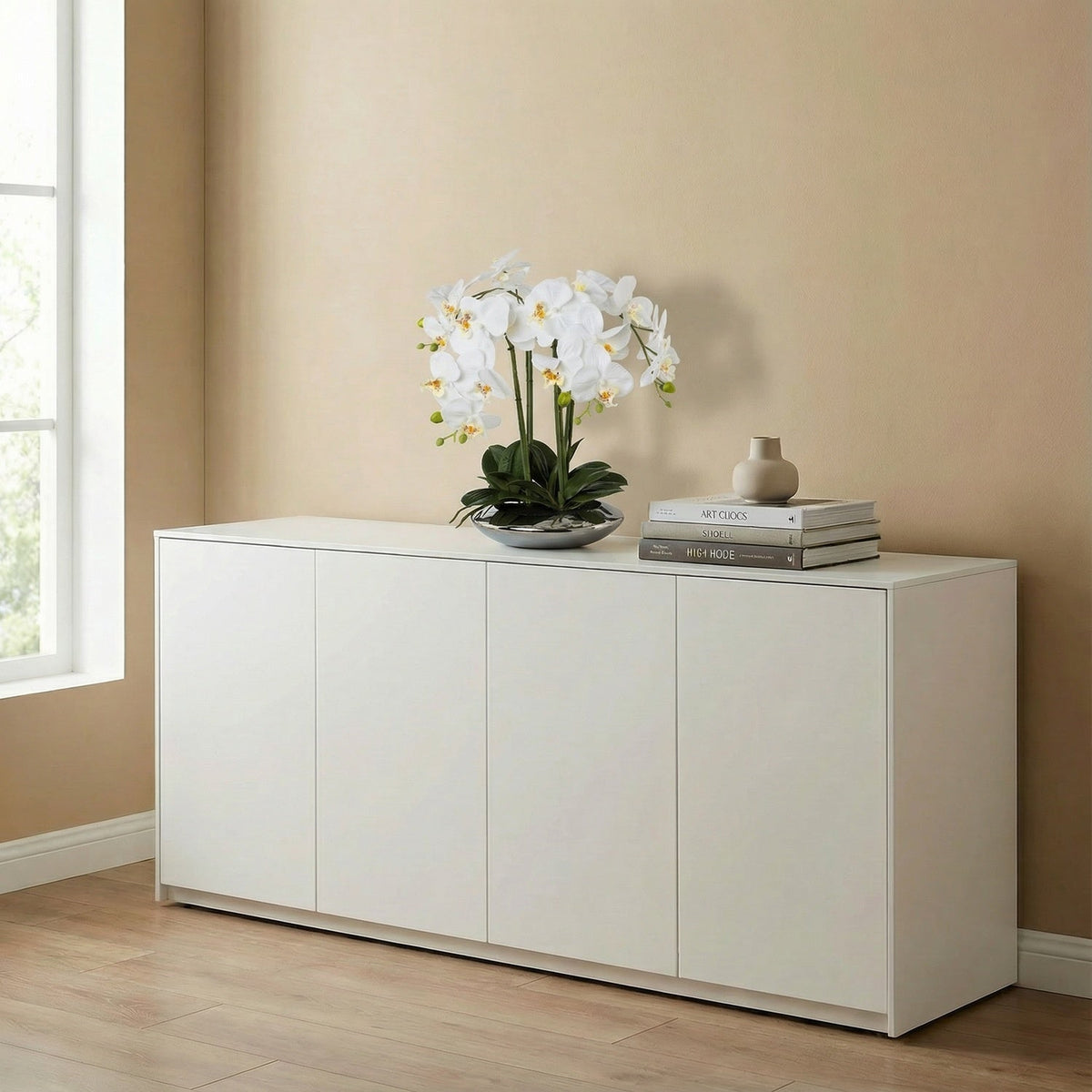 Kopu® Kunstplant Orchidee 4 takken 41cm in Zilveren Schaal  - Wit